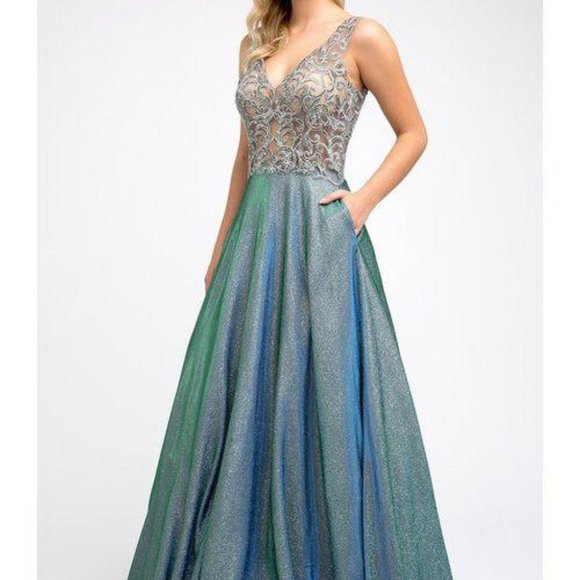 V-Neckline Sleeveless Evening Dress JT225